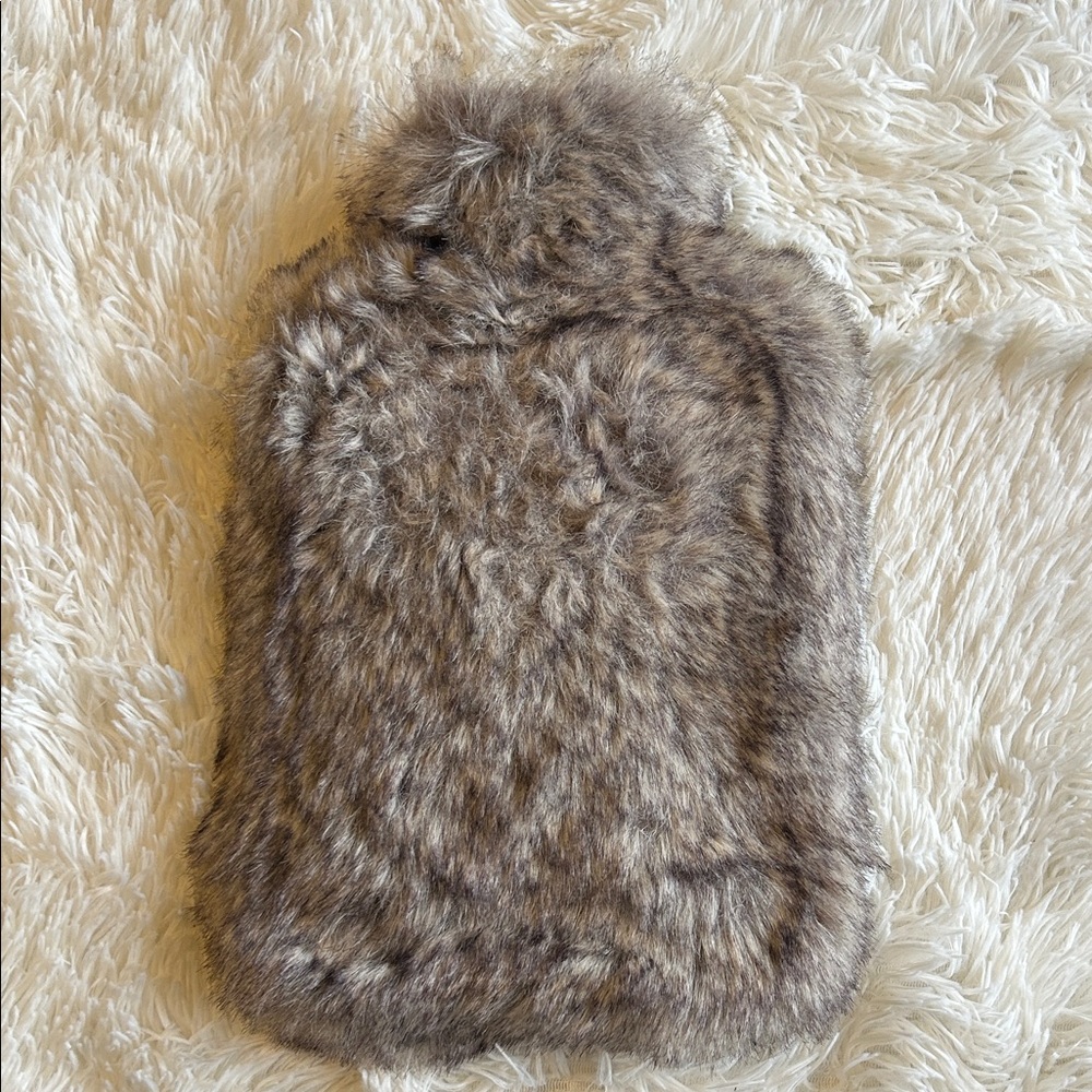 Faux Fur Hot Water Bottle in Beige Gray and Brown blend fur cover - Picture 2 of 7